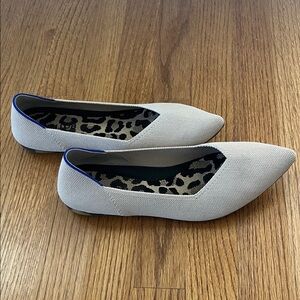 Rothy's Pointed Toe Flats in Ecru with Blue Trim